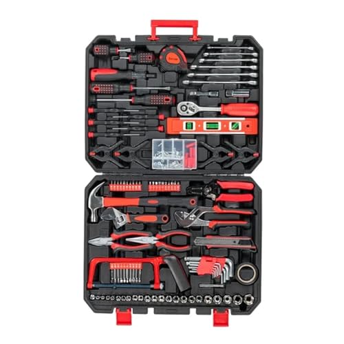 198pc Tool Set,House Repairing Hand Tool Kits,Portable Complete Basic Repair General Hand Tool Sets for Men Women,Home Basic Repair Tool Kit,with Storage Case,for DIY Home Maintenance (Red & Black) - color: 198pcs-red & Black