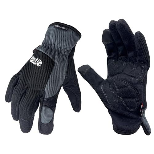 SKYDEER Touch Screen Leather Work Gloves for Women, Impact Protection, Vibration Reduction, Machine Washable Gardening Gloves (SD8821G/L) - color: Grey-black, size: Large