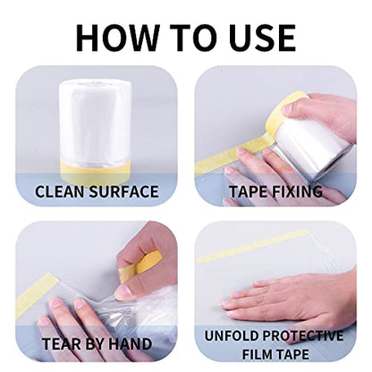 TAPEBEAR Pre-Taped Masking Film, Tape and Drape, Plastic Sheeting Roll, Automotive Painters Masking Tape Film, Plastic Sheeting Cover for Appliance, Car, 22inch X 65feet, 3Rolls - size: 550mm x 20m
