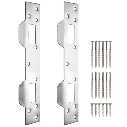 Door Strike Plate Reinforcement Plate, Front Door Strike Plate, Double Strike Plate for 5-1/2 in. Hole Centers, Heavy Duty, Front Door Security Devices Door Latch Plate (Satin Nickel, 2 Packs) - color: Satin Nickel, size: 2 Pack