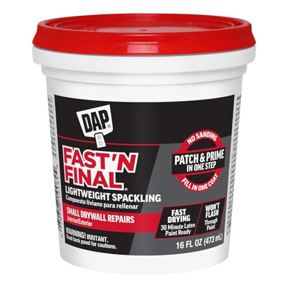 DAP Fast 'N Final Lightweight Spackling, White, 16 Oz (7079812141) (Pack of 6) - size: 16 Fl Oz (Pack of 6)