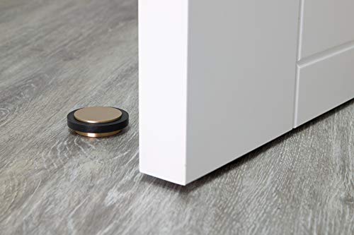 EVI Herrajes | Adhesive Door Stop | Ø1.75" X 0.55" | Adhesive Installation | Brass Satin Matte Finish | Black Natural Silicone Rubber | Mod. I-203X12MT - color: Brass Matte - Black Rubber
