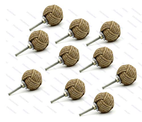 5MOONSUN5's Jute Rope Knot Drawer Pulls and Push Handle Knobs for Cabinets, Wardrobes & Kitchen Cupboards, Nautical Decor, 35 mm (Pack of 20) - color: Pack of 20