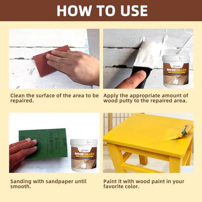 Wood Filler Repair Kit 16oz White – Paintable & Stainable Wood Putty Filler for Furniture, Doors & Floors, Exterior Water-Resistant Wood Crack & Hole Filler with Scrapers, Sandpaper & Gloves