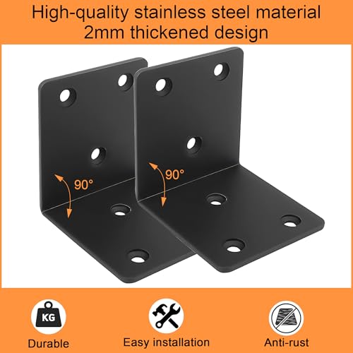 40PCS Black L Brackets Corner Bracket 2"x2"x2", Heavy Duty Corner Brace for Wood, Right Angle Brackets, 50MM 2Inch Wide 90 Degree Bracket for Wooden Frame Furniture Shelves Chairs - size: 2"x2"(Black)
