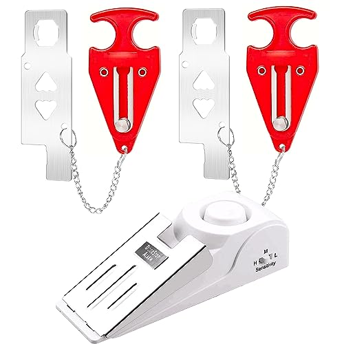 KERUI Door Stop Alarm & Portable Door Lock, Dual Protection Security Door Stopper Wedge Alarm with 3 Levels Sensitivity, Door Security Devices for Travel Hotel Home Apartment (3 Pack) - size: 1 Doorstop and 2 Door Locks
