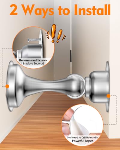 Door Stoppers Magnetic Door Catch, Stainless Steel Magnetic Door Stop 2 Pack, Double-Sided Adhesive Tape, No Drilling, Screws for Stronger Mount, Holder Your Door Open for Wide Doors - style: 2 Pack-Silver
