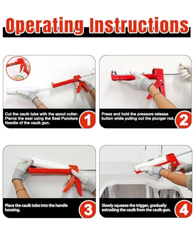 Holothurian Caulking Gun, Caulk Gun No Drip,Sealant Finishing Tool Grout Scraper for Kitchen Bathroom Window Sink Joint, 1/10 Gallon Cartridge, 10:1 Thrust Ratio, Red - color: Red