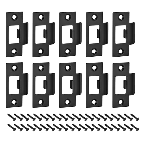 uxcell t Door Strike Plate, 10Pcs 70mm x 40mm 201 Stainless Steel Latch Deadbolt Strike Plate for Door Frame Door Jamb, Black - color: Black