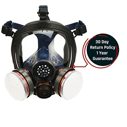 Parcil Distribution Full Face Respirator Mask - Air Purifying, Organic Vapor & Particulate - Industrial Use - CE Tested - color: Pd-100 Smoke Black