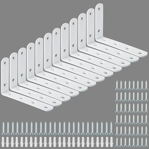 Alise 12 Pack Floating Shelf Brackets,White Heavy Duty L Bracket Corner Brace,Stainless Steel Corner Brackets,Joint Angle Brackets for Hanging Support,Shelves Support DIY (5 x 3 Inch) - color: White, size: (12P) 5x3x0.72 inch