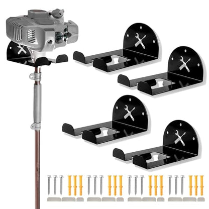 Upgraded Trimmer Rack Wall Mount - 8" Heavy Duty Weed Eater Hanger for Garage Wall, Garden Power Tool Holder Organizer Hooks for Grass Trimmer, Hedge Trimmer, Leaf Blower and Chainsaw, Black, 4 Pack - color: Black-4Pack