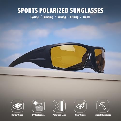 Polarized Sports Sunglasses for Men Women Unbreakable Frame Cycling Fishing Wrap Around Sunglasses UV400 Protection - color: 1-black Frame/Brown Lens