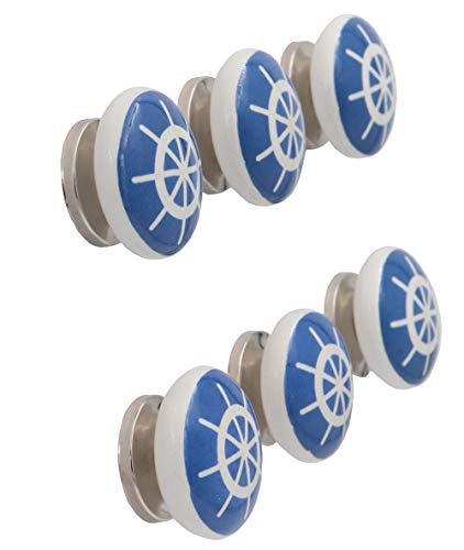 THDC Nautical Drawer Pulls, Drawer Knob, Cabinet Knob, Kitchen Cabinet Pull, Door Knob, Door Pulls (Set of 6) (Ship's Steering Wheel) - color: Blue Wheel
