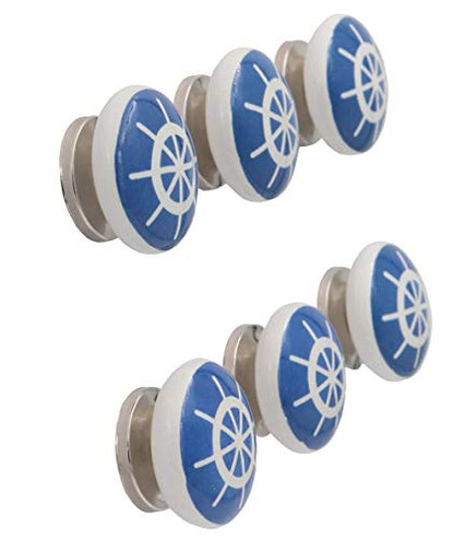 THDC Nautical Drawer Pulls, Drawer Knob, Cabinet Knob, Kitchen Cabinet Pull, Door Knob, Door Pulls (Set of 6) (Ship's Steering Wheel) - color: Blue Wheel