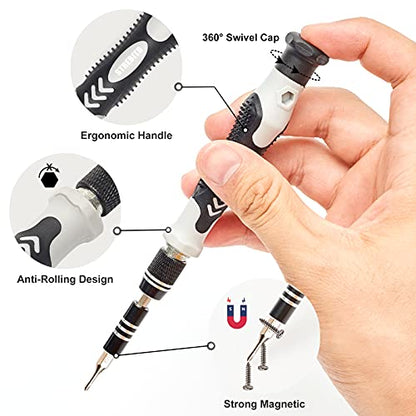 STREBITO Precision Screwdriver Set 124-Piece Electronics Tool Kit with 101 Bits Magnetic Screwdriver Set for Computer, Laptop, Cell Phone, PC, MacBook, iPhone, Nintendo, PS4, PS5, Xbox Repair - color: Grey