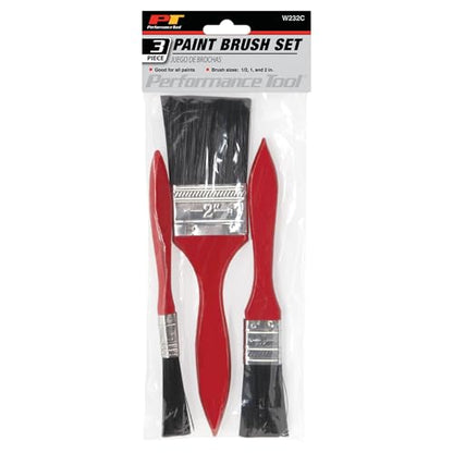 Performance Tool W232C Set of 3 Paint Brushes with Durable Plastic Handles - Sizes 1/2-Inch, 1 & 2 Width for Use with Many Paints