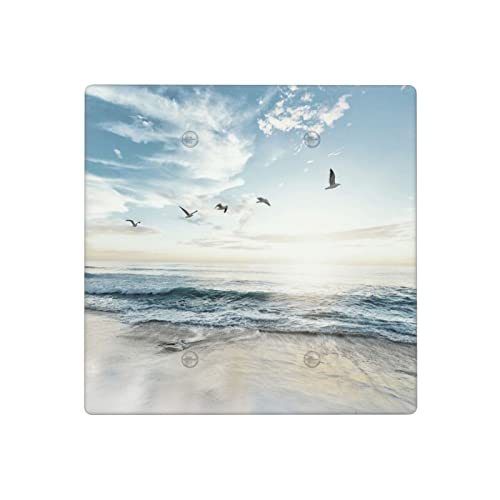 Beach Ocean Scenery Blank Wall Plate Decorative Double Blank Outlet Cover 2 Gang No Device Switch Plate for Kitchen Bedroom, 4.5 x 4.5 Inch - color: 2 Blank Wall Plate
