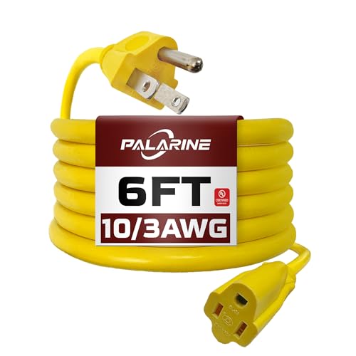 6ft Yellow Outdoor Extension Cord Waterproof, UL Listed, 10/3 SJTW Heavy Duty 3 Prong, 10 Gauge 15A Power Cord Ideal for Indoor Outdoor Lights, Appliances, and Lawn - color: Yellow, size: 6 FT, style: 10/3