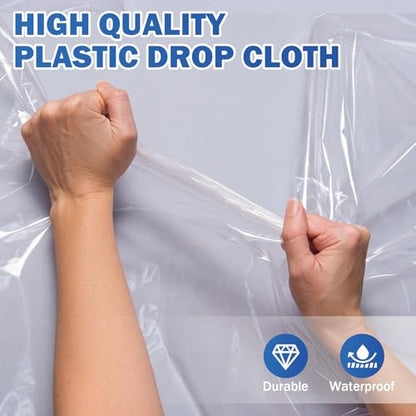 24 Pack 12 x 9 ft 0.4 MIL Large Painter’s Plastic Drop Cloth Painting Sheet-Light & Durable Dust Cover-Clear Plastic Sheet-Plastic Sheeting-Plastic Cover-Paint Drop Cloth- Plastic Floor Protector