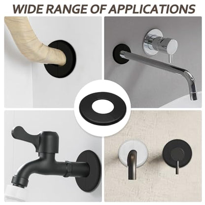 2 Pcs Wall Split Flange, Self-Adhesive Plumbing Cover Plates for Faucet, Kitchen, Toilet Decorative - Fits 51mm Pipes, Black
