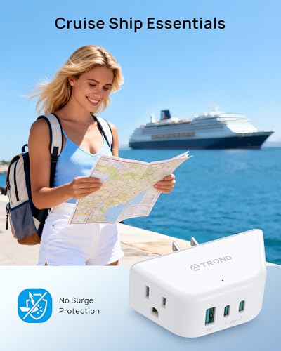TROND Outlet Extender with USB C PD 20W, Outlet Splitter with 2 AC Sockets, 3-Side Design Wall Plug Adapter, for Home Office Cruise Travel Essentials, White - color: White, size: 2A2C1U & PD20W-3 Prong Plug,1 Pack