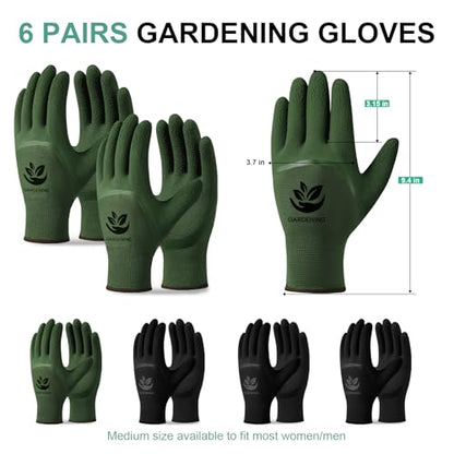 Trifabricy Garden Gloves for Women/Men - 6 Pairs Latex Gardening Gloves with Grip, Protective Work Gloves for Lawn Yard - color: Green & Black