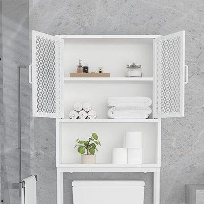 Launica Over The Toilet Storage, Industrial Bathroom Organizer Over Toilet, Freestanding Over Toilet Bathroom Storage Cabinet with Rack, Wood Metal Bathroom Space Saver Shelf Over Toilet, White Oak - color: White Oak