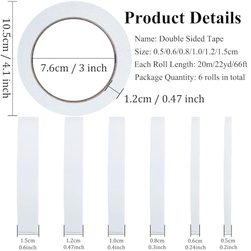 SmaringWing Double Sided Tape for Crafts, 6 Rolls Multi-Size Double-Sided Adhesive Tape for Arts, Photography, Gift Box, Scrapbooking, Card Making, Paper Backing - size: 5mm/ 6mm/ 8mm/ 10mm/ 12mm/ 15mm