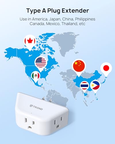 TROND 2 Prong to 3 Prong Outlet Adapter, 3-Way Angled Plug Extender with 3 AC Sockets, Wall Splitter for Non-Grounded Outlets in Old House, Cruise Essentials, White - color: White, size: 3AC-2 Prong Plug, 1 Pack