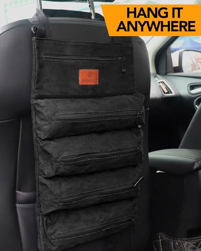 Roll Up Tool Bag, 16OZ Canvas Wrench Roll Up Pouch Multi-Purpose Tool Roll Organize, 5 Zippered Tool Pockets (Black) - color: Black, size: 5 Zipper Pockets