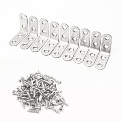 Stainless Steel Corner Brace, 20-Pack 90 Degree Right L-Shaped Metal Corner Connector Joint Plate, Heavy Duty for Furniture, Shelf, Cabinet, DIY Woodworking Projects with 80PCS Screws - size: 40x40x16