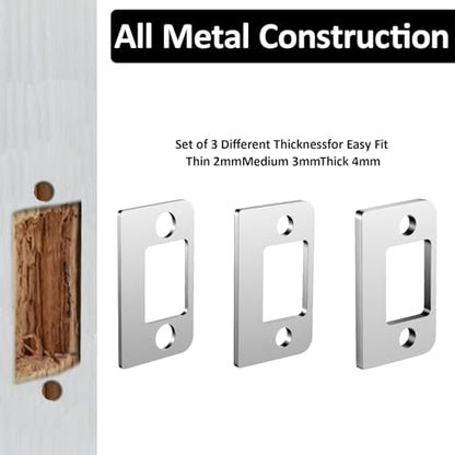 Stainless Steel Universal Residential Security Striker, Set of 3 Different Thickness, Universal Standard Door Strike Plate with Shim, Door Gap Blocker Kit Block Access to Latch - color: Gray