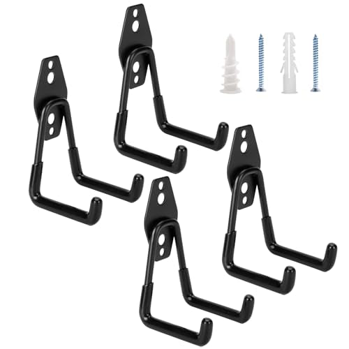 4 Pack Garage Hooks Heavy Duty - Supports 100 lbs, Utility Steel Garage Hanger & Organizer for Organizing Garden Lawn Tools, Ladders, Garden Hose, Digging Shovel, Bikes, Ropes - size: 4 Pack