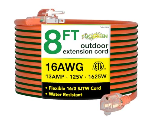 Go Green Power Inc. GG-13708 16/3 Heavy Duty Extension Cord-Orange, 8 ft - color: Orange, size: 8 ft, style: 16/3