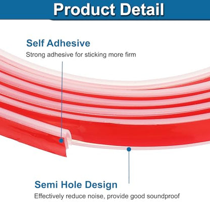 PATIKIL Silicone Weather Stripping Door Seal, 9.8 ft D Shape Weather Stripping Self Adhesive Door Seal Strip for Door Frame, Window Sealing, Large Gap, 15/32" Wx5/128 Tx15/64 H, Clear/Red - size: 9.8 ft Long, 15/32"Wx5/128"Tx15/64"H