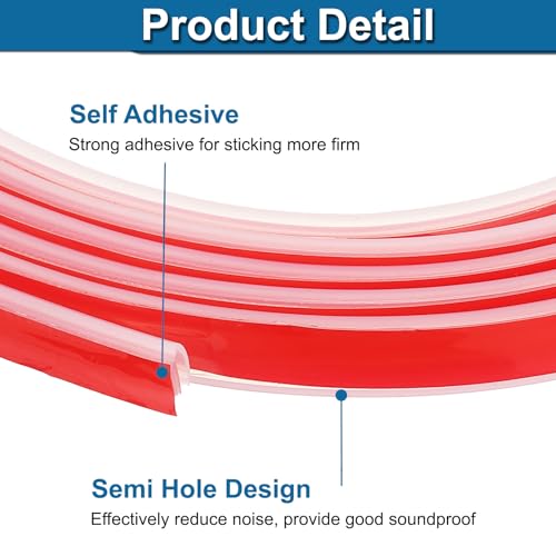 PATIKIL Silicone Weather Stripping Door Seal, 19.7 ft D Shape Weather Stripping Self Adhesive Door Seal Strip for Door Frame, Window Sealing, Large Gap, 15/32" Wx5/128 Tx15/64 H, Clear/Red - size: 19.7 ft Long, 15/32"Wx5/128"Tx15/64"H