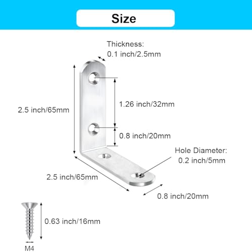 14 Pack L Bracket Corner Braces 2.5 Inch Stainless Steel Heavy Duty Shelf Bracket for Wood Shelves, Wall Hanging Support 90 Degree Joint Right Angle Brackets with Screws - size: Silver 2.5" x 2.5" x 0.8"