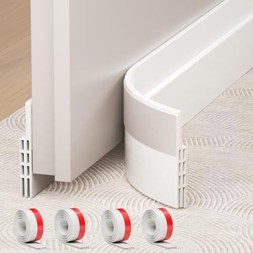 Hojoy 4 Pack Under Door Draft Stopper, Adjustable Door Sweep Anti-Collision Strong Adhesive Weather Stripping Tape Soundproof Draught Stoppers 2" W x 39" L, White - color: White, size: 4 Pack