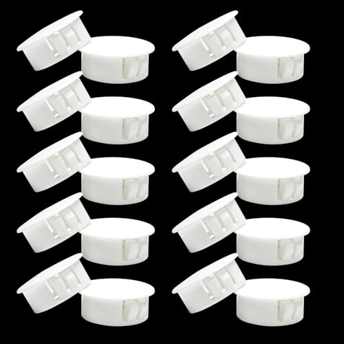 1 In/25 mm White Plastic Plug for Round Hole, Door Screw Hole Cover Snap in Locking Panel Plugs Fastener Covers for Kitchen Cabinet Furniture Electric Box, Tube Pipe Choke Plug, 20PCS - style: 25mm (1")