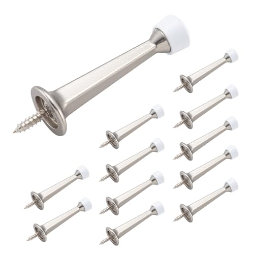 HOME MASTER HARDWARE Heavy Duty Solid Door Stopper - 12 Pack Screw-in Rigid Doorstop, Satin Nickel Finish w/Plastics Tip for Protecting Doors - color: Silver, size: 12 Pack