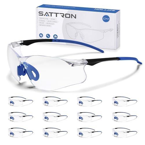 Clear Safety Glasses 12 Pack, Protective Eyewear UV Protection ANSI Z87.1, Safety Goggles Scratch & Impact Resistant, Eye Protection with Nose Pads for Men & Women Construction, Shooting, Lab Work - color: Clear Lens/Blue Temples, style: 12 Pack