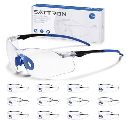 Clear Safety Glasses 12 Pack, Protective Eyewear UV Protection ANSI Z87.1, Safety Goggles Scratch & Impact Resistant, Eye Protection with Nose Pads for Men & Women Construction, Shooting, Lab Work - color: Clear Lens/Blue Temples, style: 12 Pack