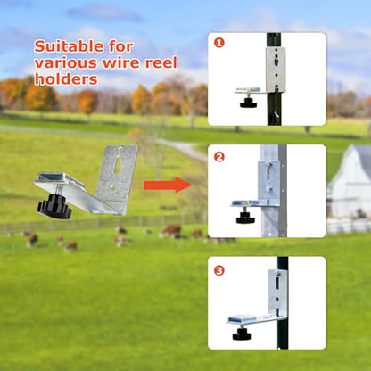 4 Pack T-Post Mounting Bracket, Electrical Wire Spool Rack, Wire Reel Holder Stud Reel Accessories, Retractable Extension Cord Reel Fixed Tool, for Hanging Wire Reels on Studs