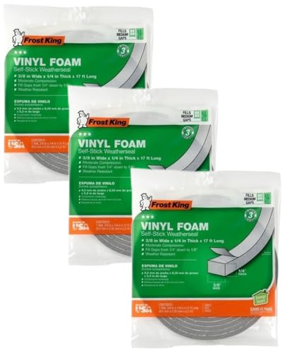 Frost King Vinyl Foam Tape - Closed Cell - Moderate Compression, 1/4" W, 1/8" Thick, 17' L, Grey - V442H (Pack of 3) - size: 1 (Pack of 3)