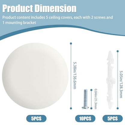 CP3540 Ceiling Cover Plate, Round Electrical Box Cover for 3-1/2" to 4" Holes - 5 Pcs (White)