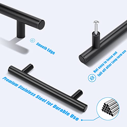 KNOBWELL 6 Pack 3-3/4" Black Drawer Pulls, T Bar Modern Kitchen Cupboard Handles Bathroom Cabinet Pulls, Round Black Handles 5-9/10 Inch Length - color: Black, size: 3 3/4inch(96mm)