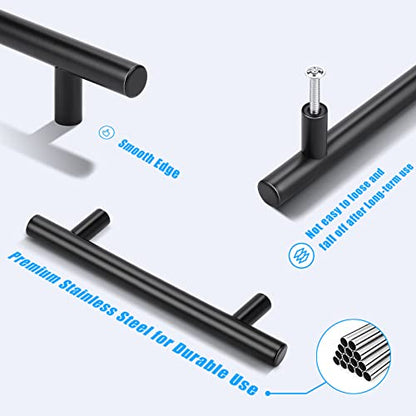 KNOBWELL 6 Pack 3-3/4" Black Drawer Pulls, T Bar Modern Kitchen Cupboard Handles Bathroom Cabinet Pulls, Round Black Handles 5-9/10 Inch Length - color: Black, size: 3 3/4inch(96mm)
