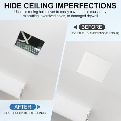 uxcell Square Ceiling Cover Plate, Recessed Lights Hole Trim Plate Wall Hole Spring Mount Decorative Flat Cap Access Panel for Ceiling or Wall 6x6 Inch Openings, Matte White - size: Fits: 6x6inch(150x150mm)