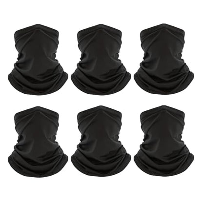 Neck Gaiter Bandana Face Mask: 6 Pack Cooling Gator Mask Ski Neck Scarf Breathable Face Cover Balaclava - color: Color Black 6pack